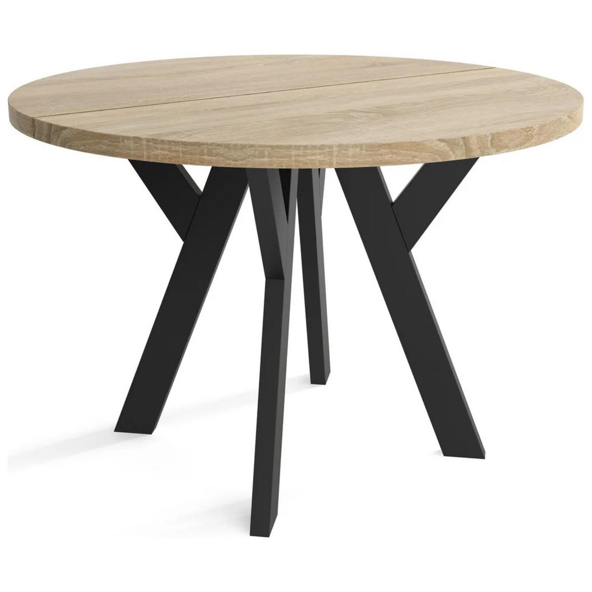 ESSZIMMERTISCH LOFT, ausziehbarer Tisch Durchmesser: 90 cm bis 190 cm, Wohnzimmertisch Farbe: SONOMA, mit Holzbeinen in Farbe Schwarz - Schwarz/Sonoma Eiche, Holzwerkstoff (90/90/75cm) - Sepro Meble