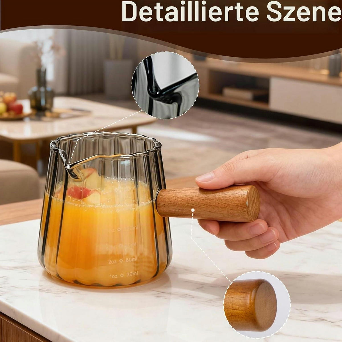 MESSBECHER Glas mit Holzgriff 180 ml - Grau, Glas (0.18L)