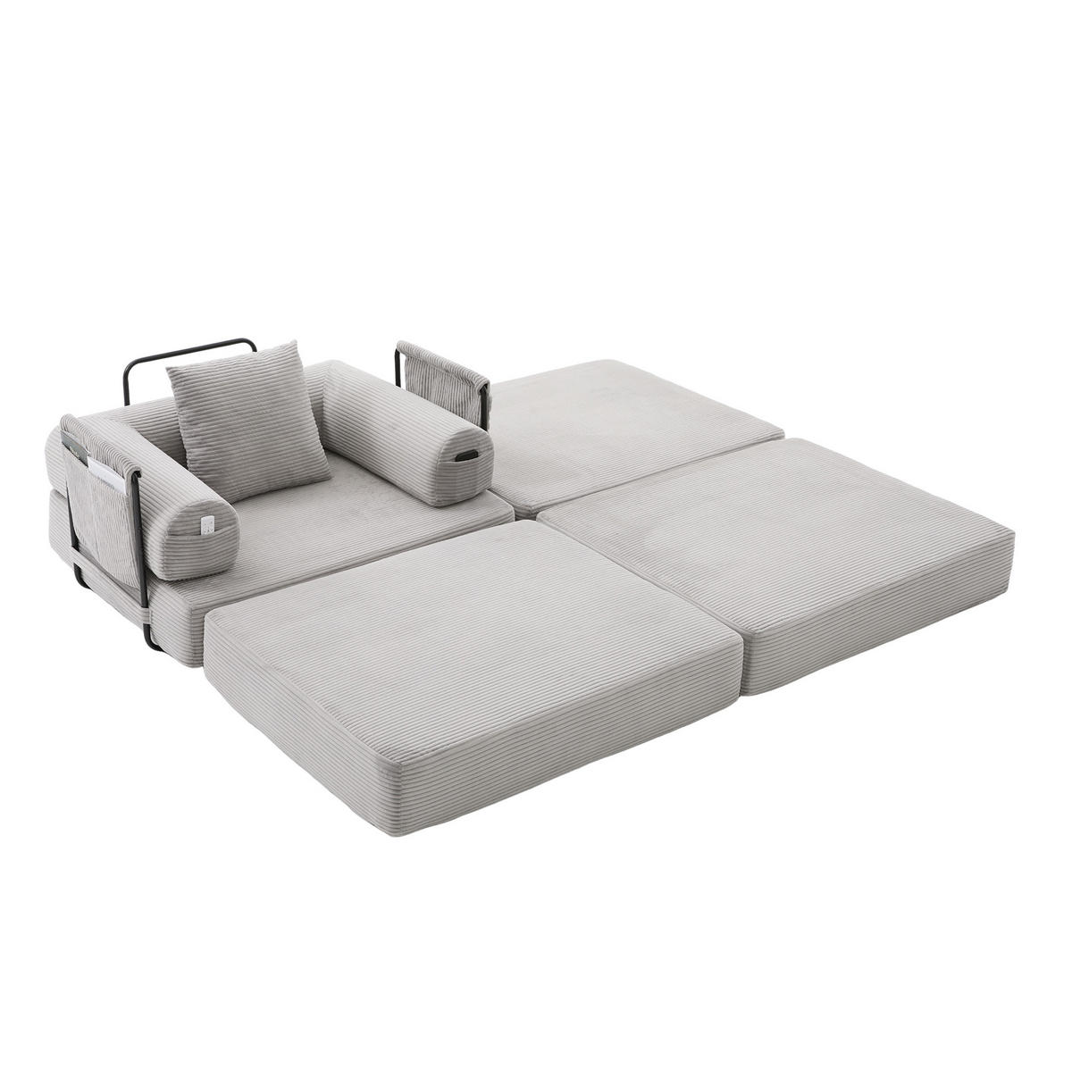SOFA modular mit Hocker 112 x 190 cm Cord Hellgrau - Hellgrau, Kunststoff (190/67/112cm) - Meubliv