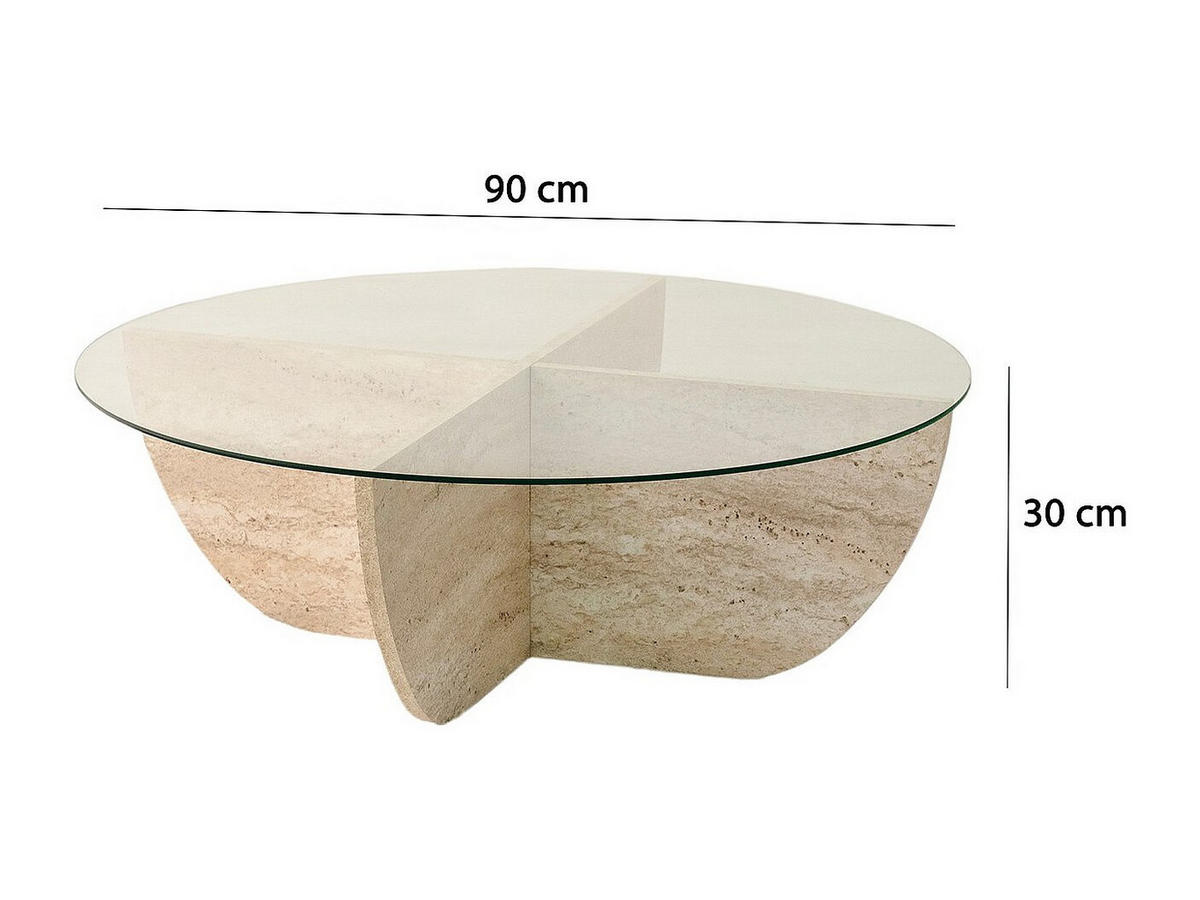 COUCHTISCH aus gehärtetem Glas - Travertin-Effekt und Transparent - AYSUN - Transparent, Holz (90/90/30cm) - Vente-Unique