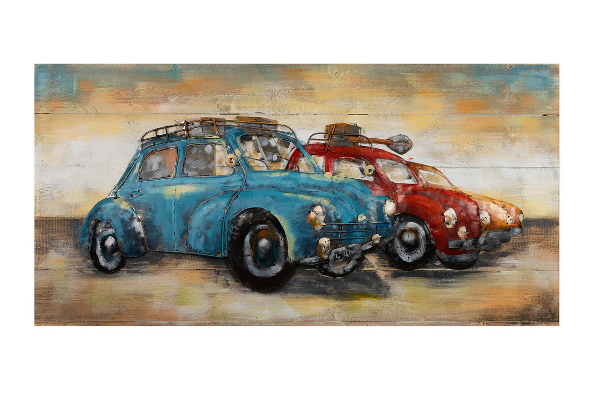 WANDBILD Blau 100/50 cm - Blau/Rot, Holz/Metall (3.5/50cm) - KUNSTLOFT