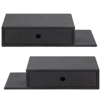NACHTTISCH Hope mit Ablagen 2er Set, schwarze Birke, 30/65/15 cm - Schwarz, Holz (65/15/30cm) - WOODEK