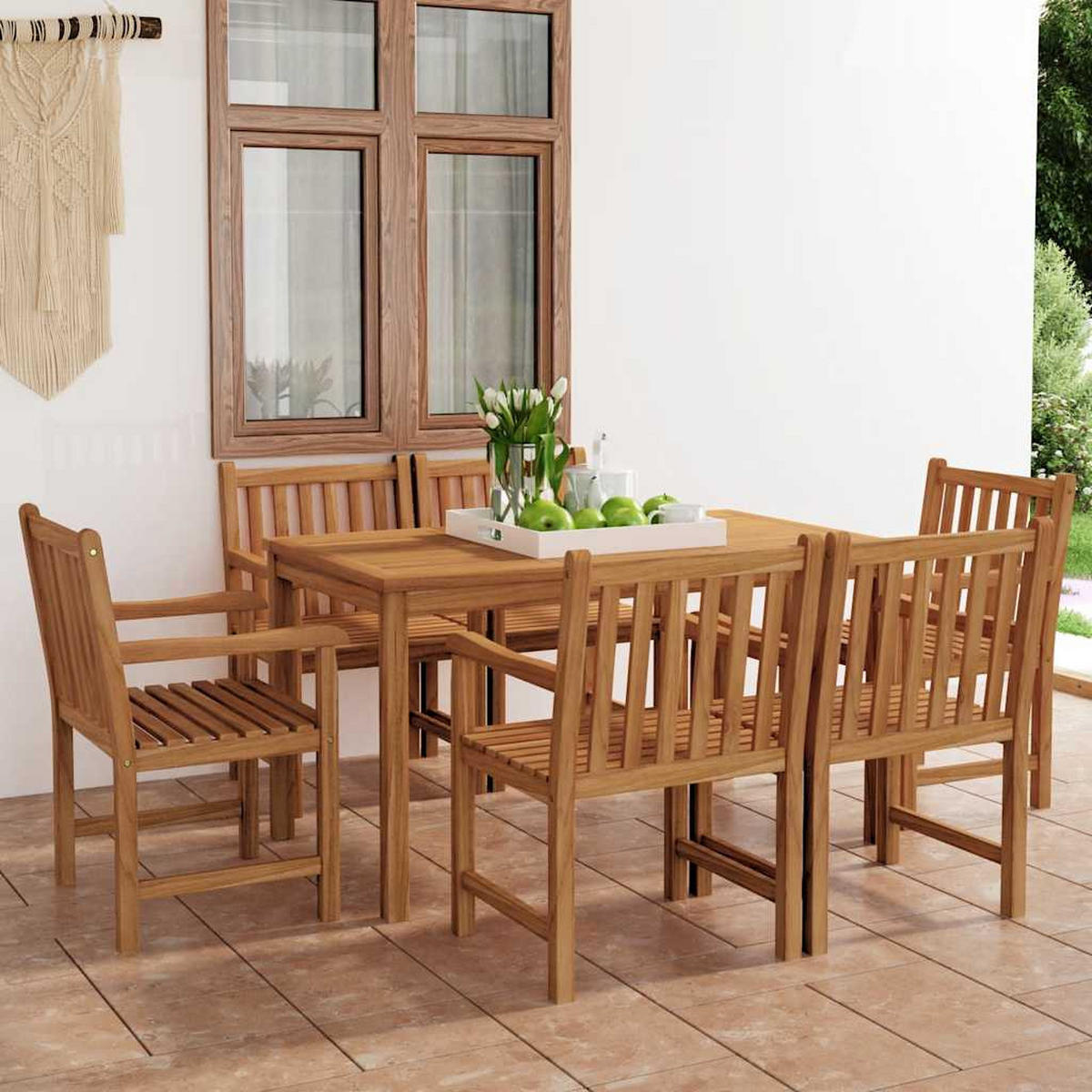 GARTEN-ESS-SET 7-teilig 140/80 Cm Massivholz Teak - Braun, Holz - vidaXL