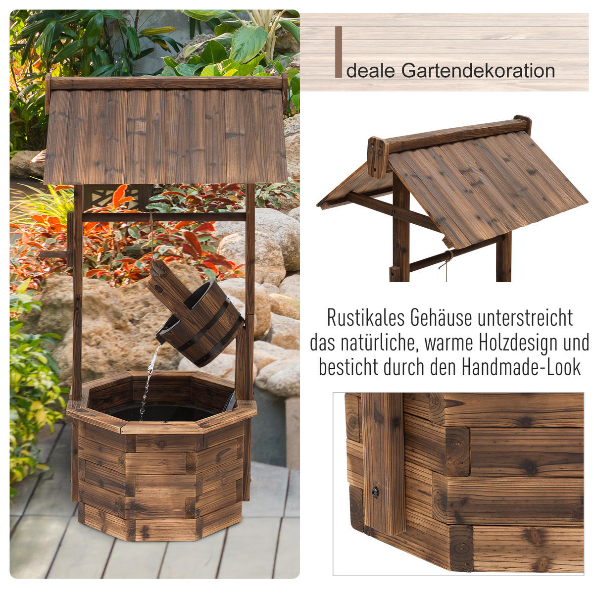 GARTENBRUNNEN, Tannenholz, Verkohlt - Dunkelbraun, Holz (68/57/118cm) - Outsunny
