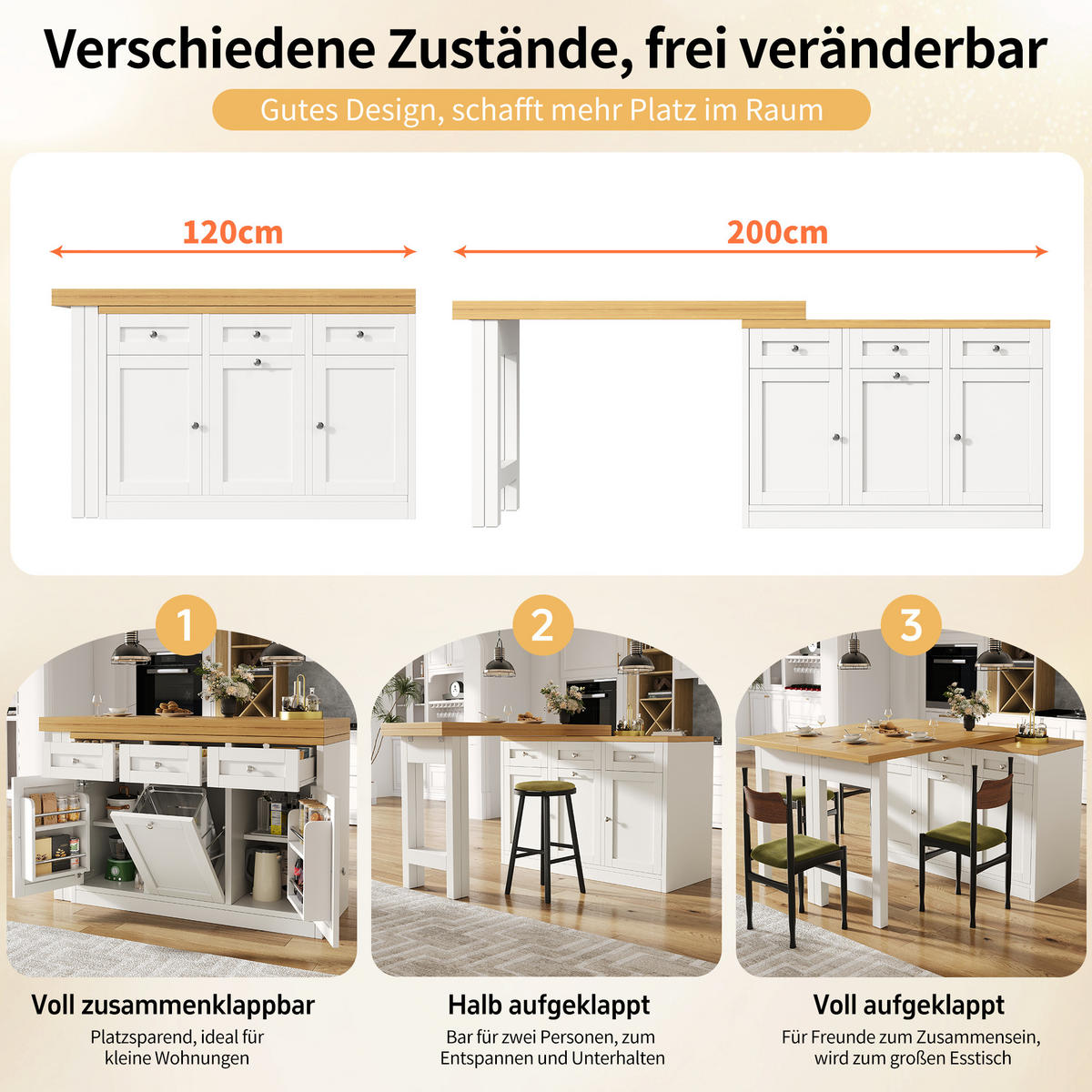 BARTISCH Ausziehbar Klappbar Stauraum Schublade Weiß - Weiß, Holzwerkstoff (40/120/72cm) - FLIEKS