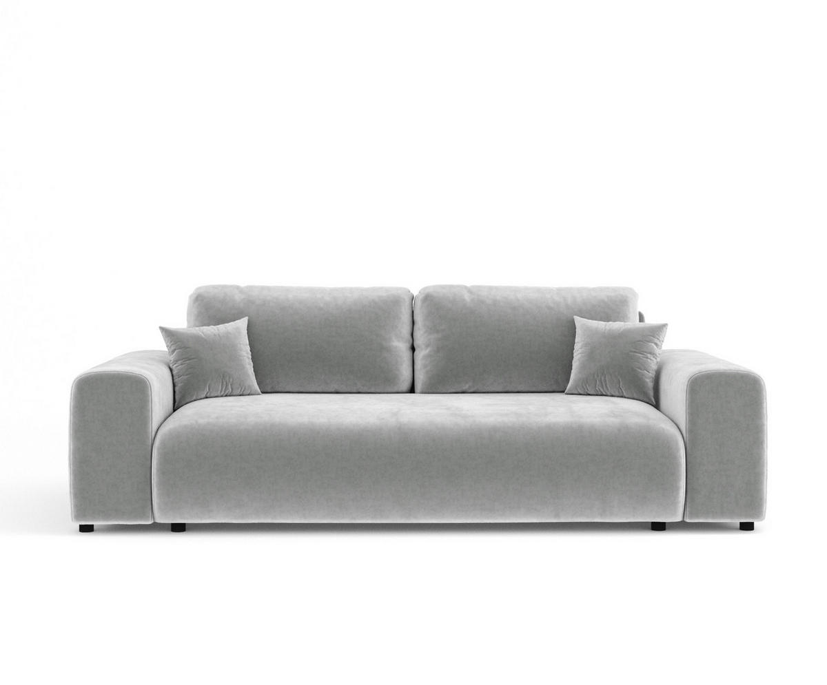 3-SITZER-SOFA Zanzibar Hellgrau Samtstoff - Hellgrau/Schwarz, Holz/Holzwerkstoff (213/79/108cm) - Maison de Reve