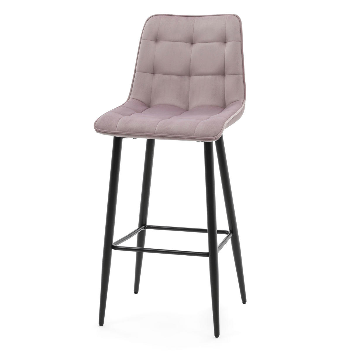 BARHOCKER CHIC gespolsterter mit Steppung - rosa - Samt Velours - Schwarz/Rosa, Textil/Metall (46/109/56cm) - NEW HOME