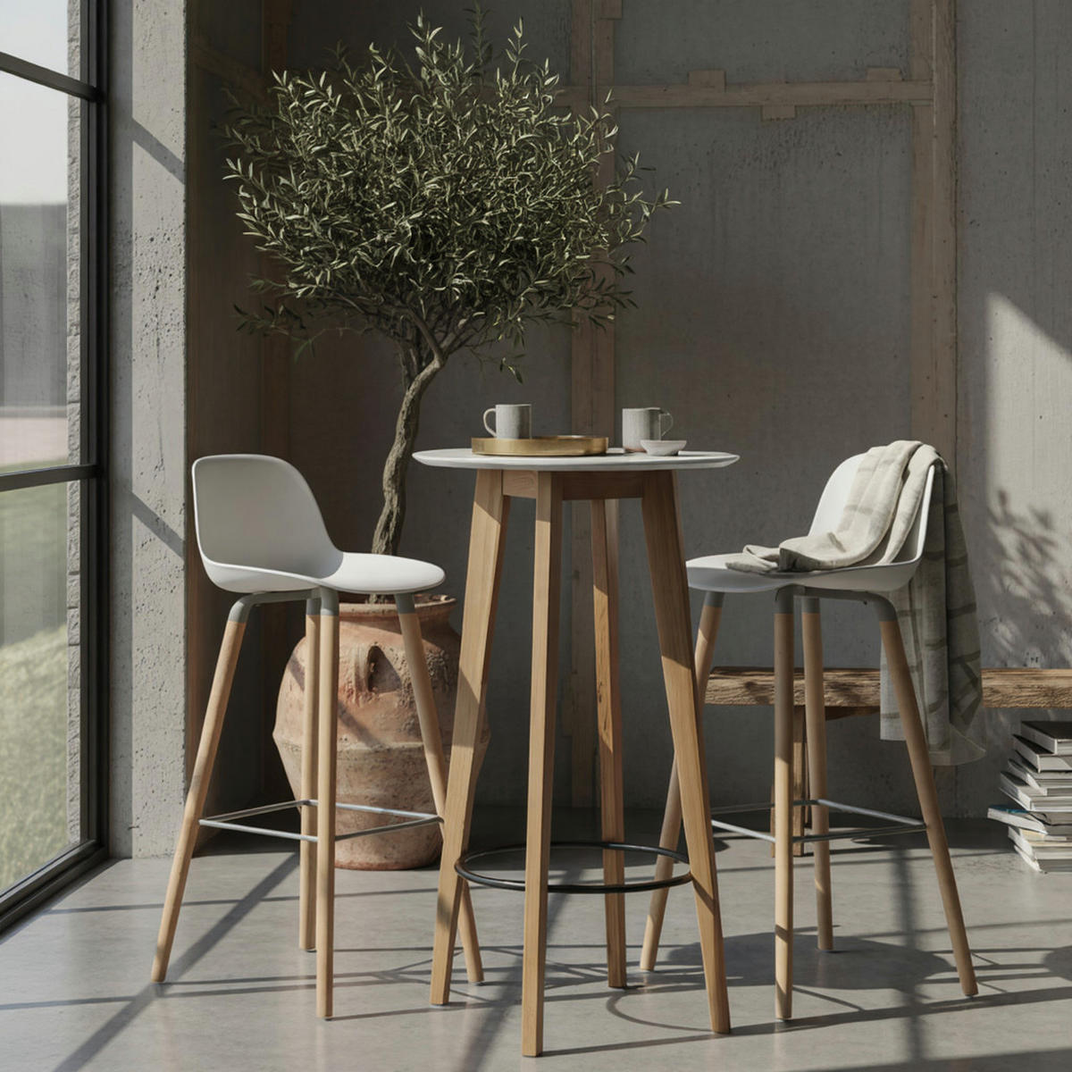 BARTISCH – Skandinavisch, Eiche, rund, 50 kg Belastbarkeit - Weiß/Braun, Eichenholz/Holz (60/110/60cm) - KADIMA DESIGN