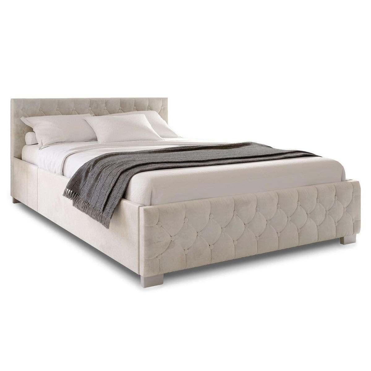 POLSTERBETT Nizza Beige 120x200 cm mit Matratze - Beige, Holz (120/200cm) - Juskys