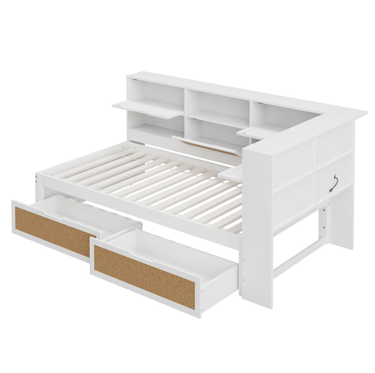 SCHLAFSOFA 90/200 cm mit USB-Anschluss, Stauraumfächern und 2 Schubladen, Weiß - Weiß, Holz (225/92/116cm) - Redom