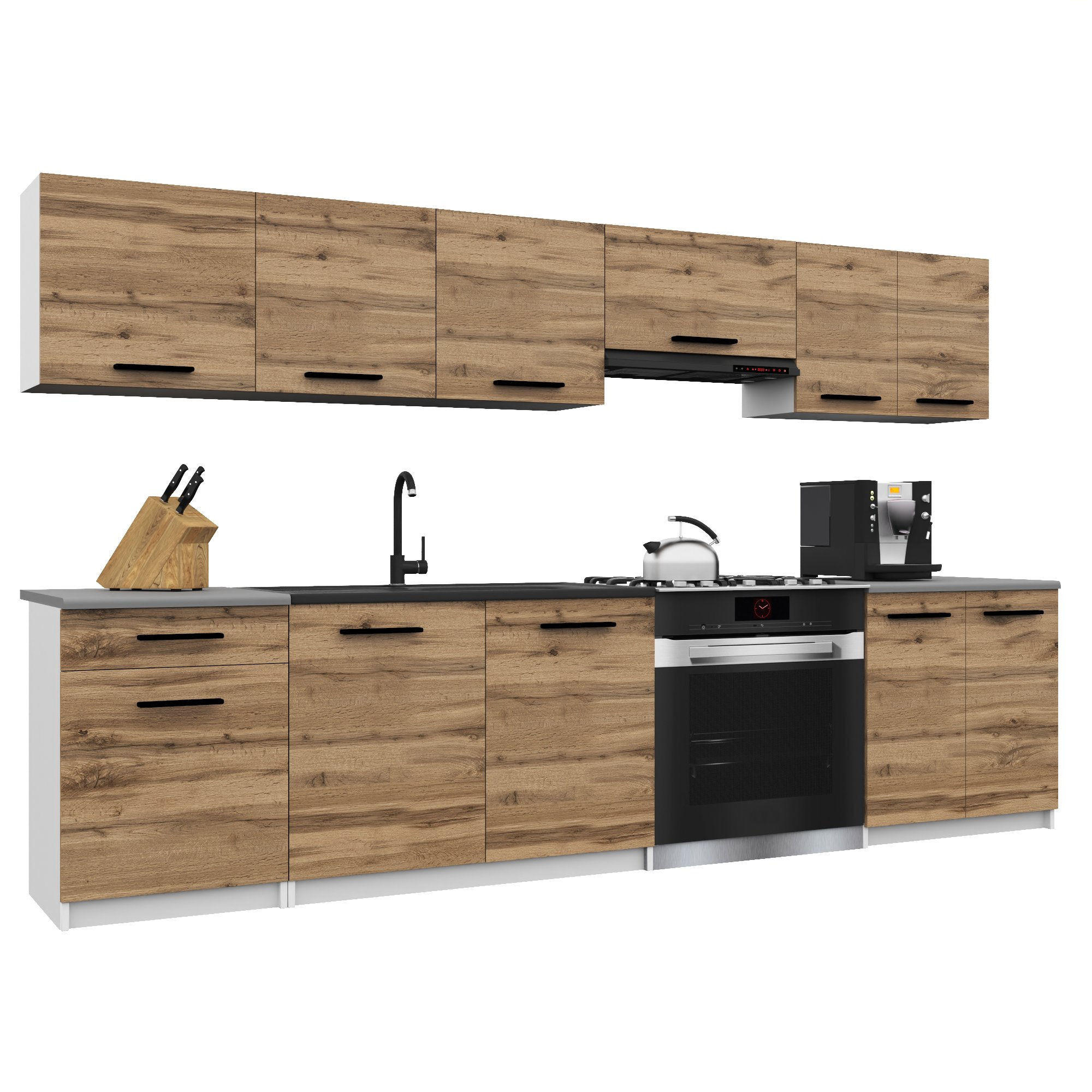 KÜCHENZEILE Italia 2 240 cm, mit Arbeitsplatten, Goldbraun - Braun, Holz (240/143/60cm) - B BELINI GROUP