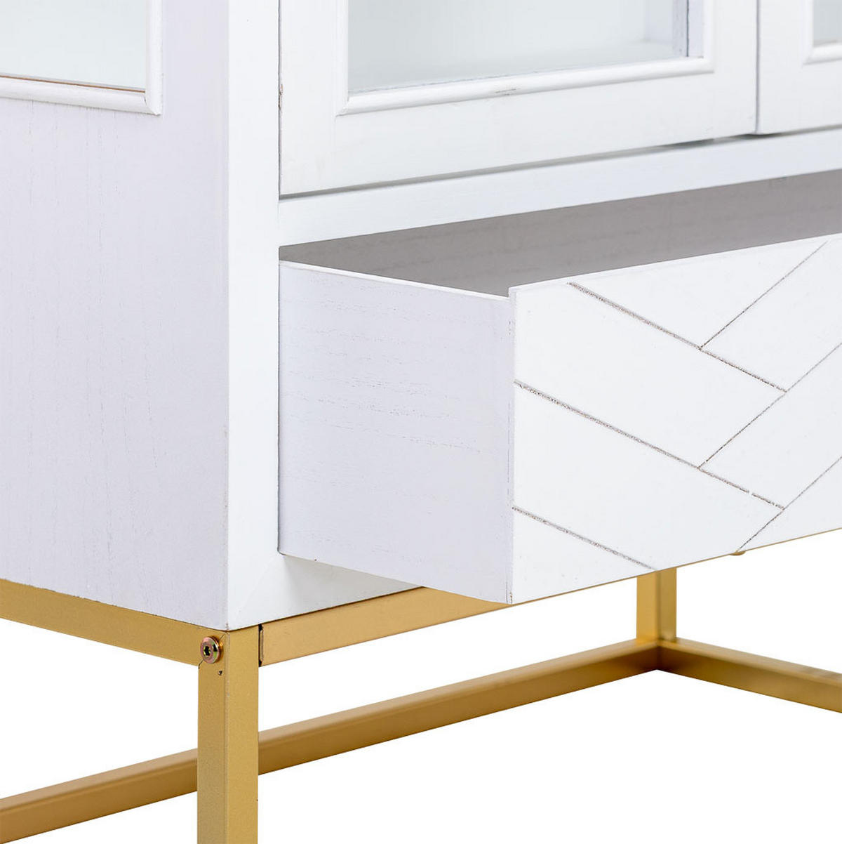 VITRINE mit 2 türen und 1 schublade, holz und metall, 72x40x159 cm - Weiß, Holz (72/158/40cm) - Wanderlust