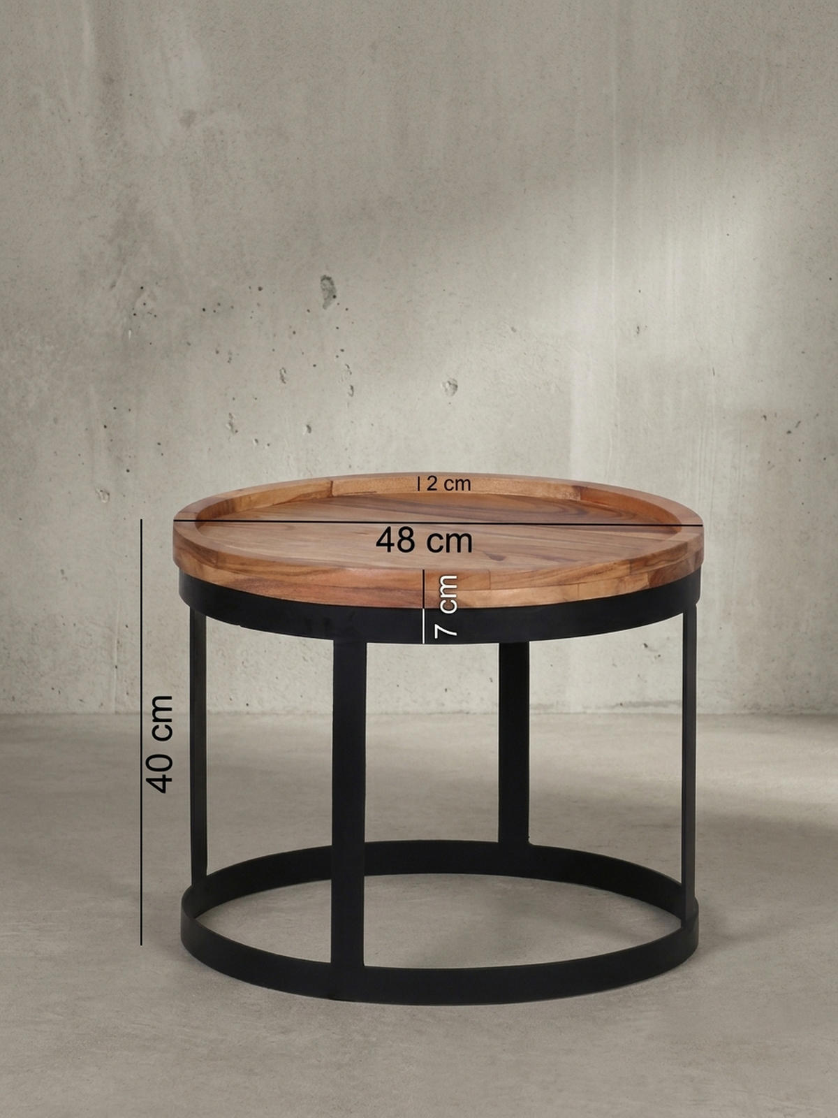 BEISTELLTISCH 2er Set Massivholz Metallgestell Rund Natur INDI, Beige 53x53x45 cm - Beige/Schwarz, Holz/Metall (53/53/45cm) - KADIMA DESIGN