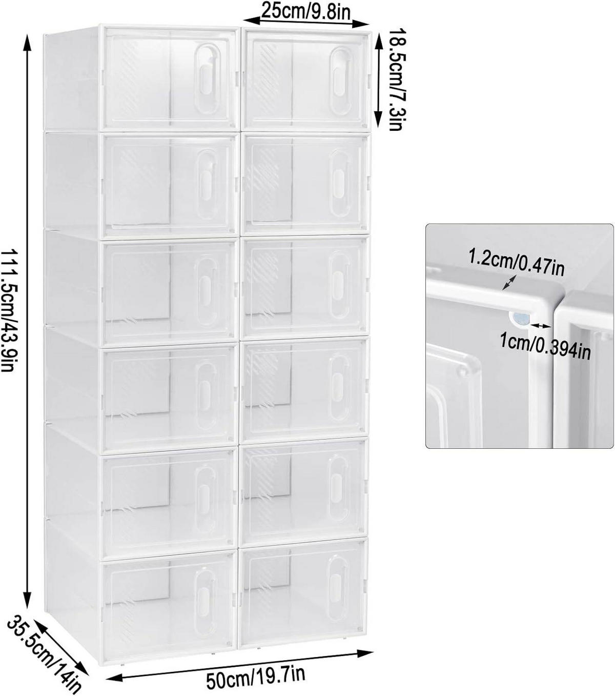 SCHUHBOX 12 St.er Set , Kunststoff - Transparent/Weiß, Kunststoff (50/111.5/35.5cm) - Woltu