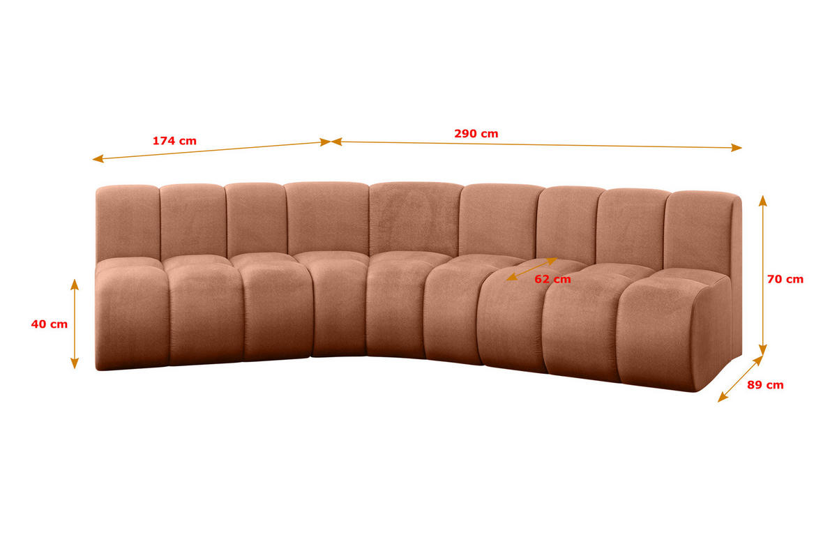 ECKSOFA modulares Sofa Montra-L1 - 290x174x70 cm Apricot - Koralle, Holzwerkstoff/Textil (290/174cm) - ALTDECOR