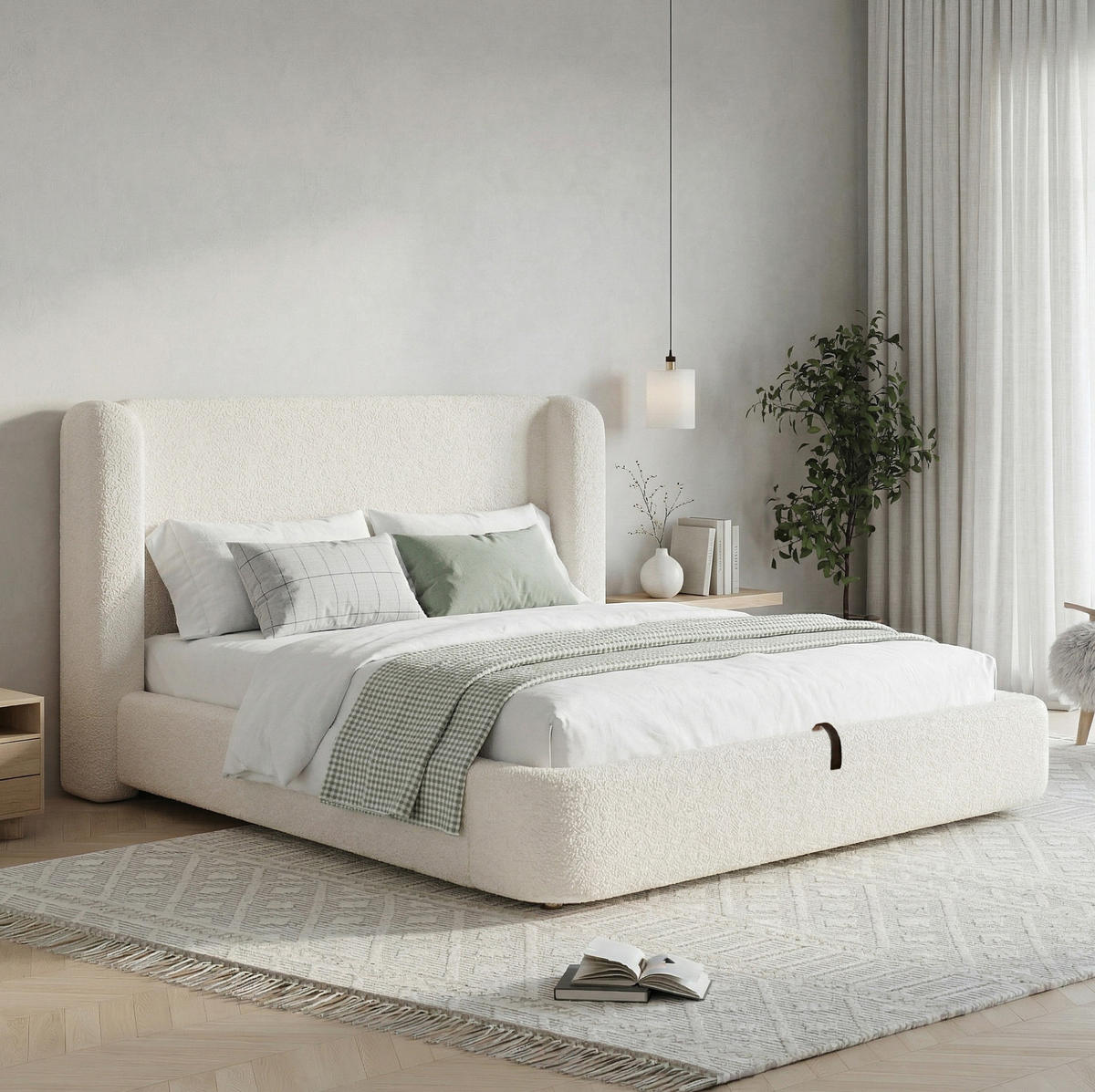 POLSTERBETT 180/200 cm aus Bouclé mit Bettkasten und Lattenrost Beige - Beige, Textil (180/200cm) - Modenvie