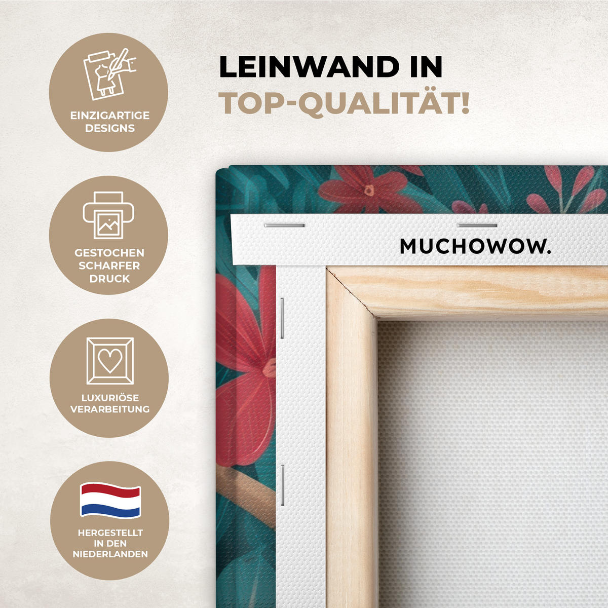 LEINWANDBILD Kakadu - Tropische Blätter - Zweig Wanddeko 90x60 cm - Petrol, Textil (90/60cm) - MuchoWow