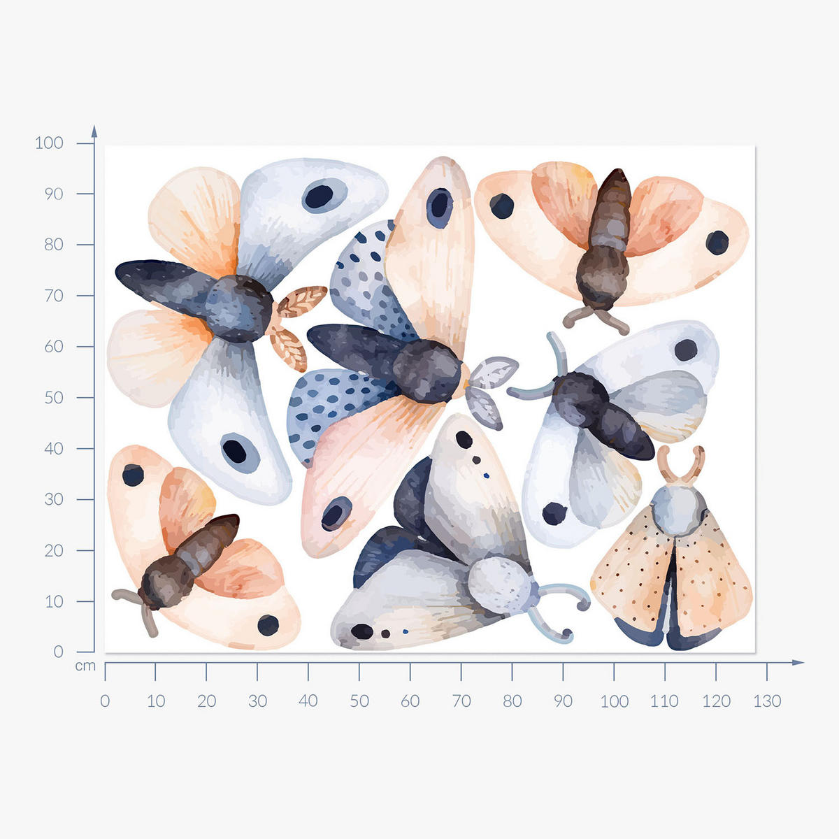 WANDAUFKLEBER 100x128cm - Pastellfarbene Motten-Insekten - Multicolor, Kunststoff (100/128/0.1cm) - Wallfluent