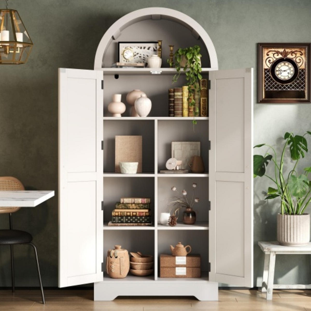 KÜCHENSCHRANK weiß aus MDF mit elegantem Bogendesign im Landhausstil 70 × 35 × 170 cm - Weiß, Holzwerkstoff (70/170/35cm) - Luhomfu