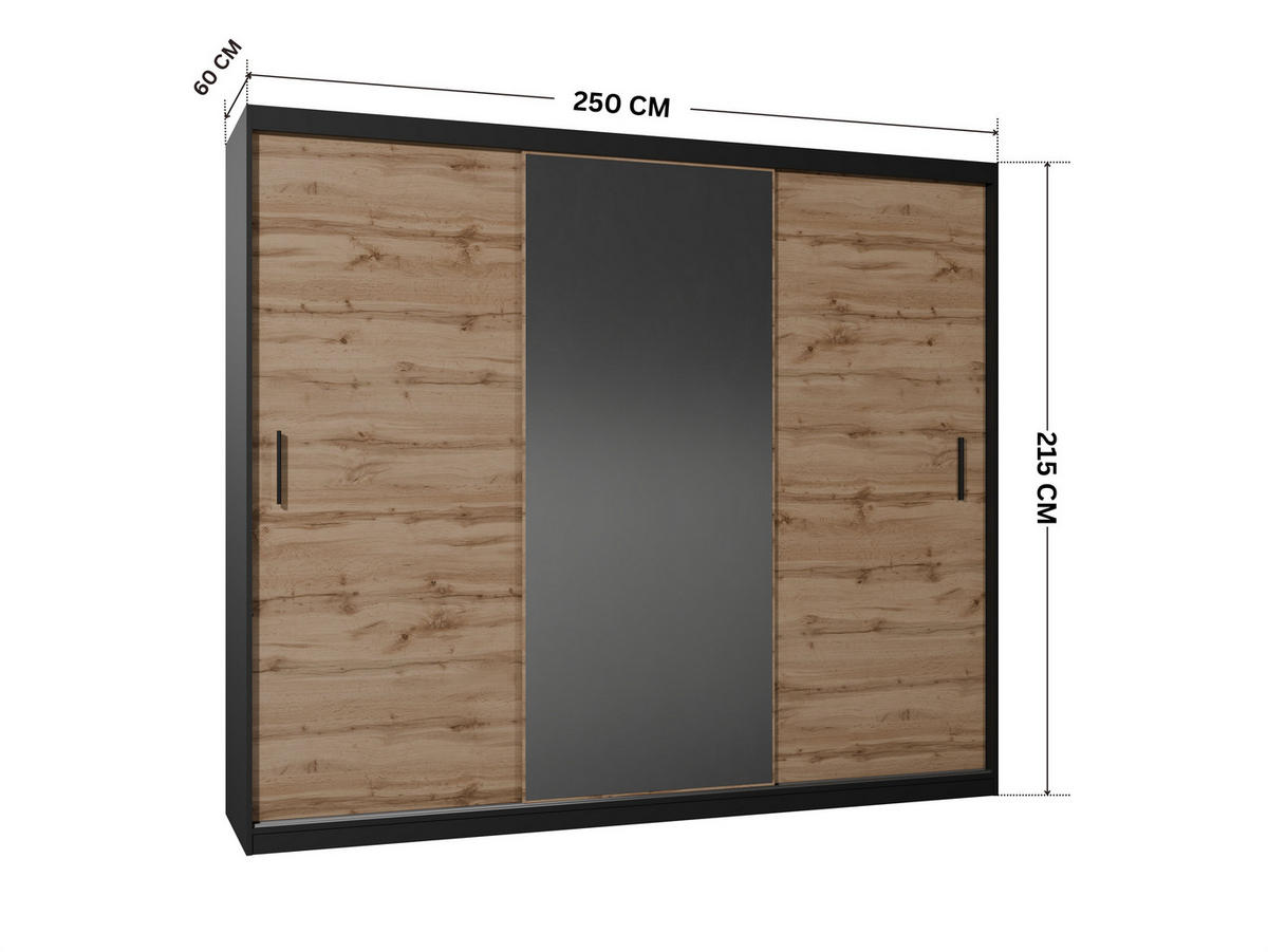SCHWEBETÜRENSCHRANK Mirano Eiche Wotan 250 cm - Eiche Wotan, Holzwerkstoff (250/215/60cm) - Ravio