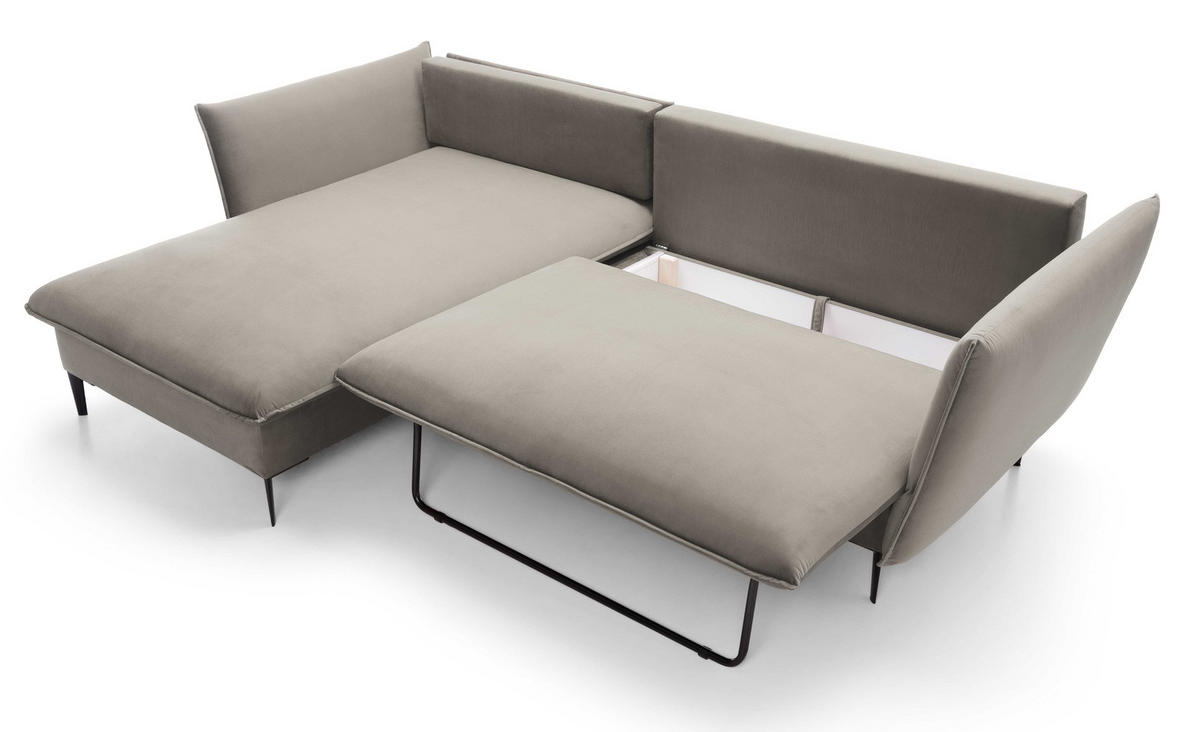 ECKSOFA Flavio mit Schlaffunktion, Bettkasten 260 cm, Links, Grau - Grau, Holz (258/167cm) - Emporius