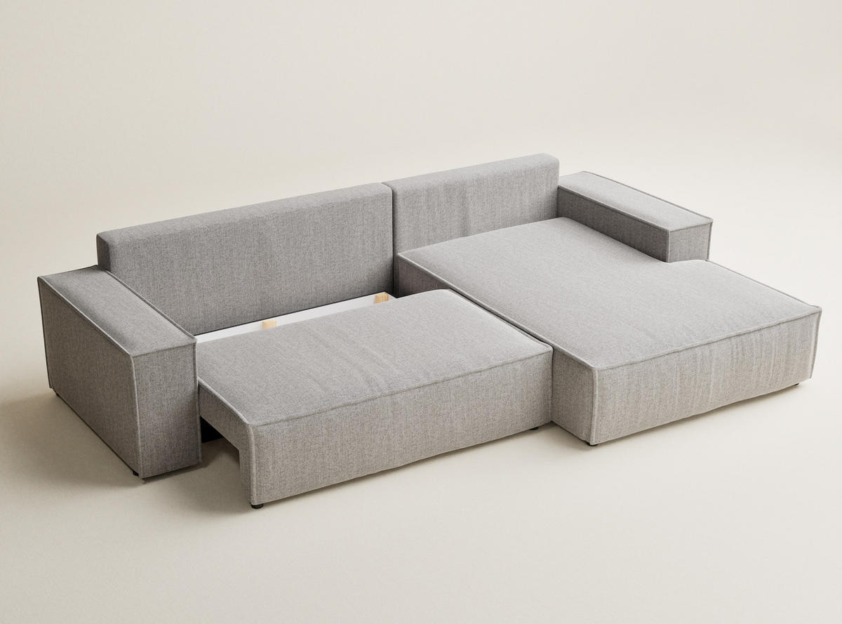 ECKSOFA Maze Beige grau Webstoff - Rechts Seite - Greige/Schwarz, Holz/Holzwerkstoff (294/185cm) - Maison de Reve