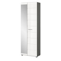 GARDEROBENSCHRANK weiß Hochglanz, grau 60 cm, Flurschrank mit Spiegeltür - Weiß Hochglanz/Silberfarben, Glas/Holzwerkstoff (60/192/37cm) - Inn.Furn
