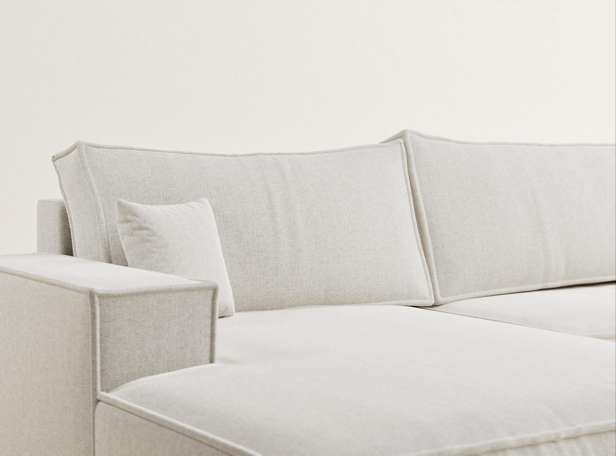 WOHNLANDSCHAFT Kyoto Hellbeige Webstoff - Creme/Schwarz, Holz/Holzwerkstoff (398/70/148cm) - Maison de Reve