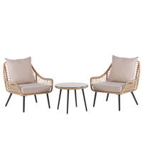 BALKONSET 2-Sitzer Rattan natürlich Auflagen beige Laureto - Beige/Schwarz, Kunststoff/Textil - Beliani