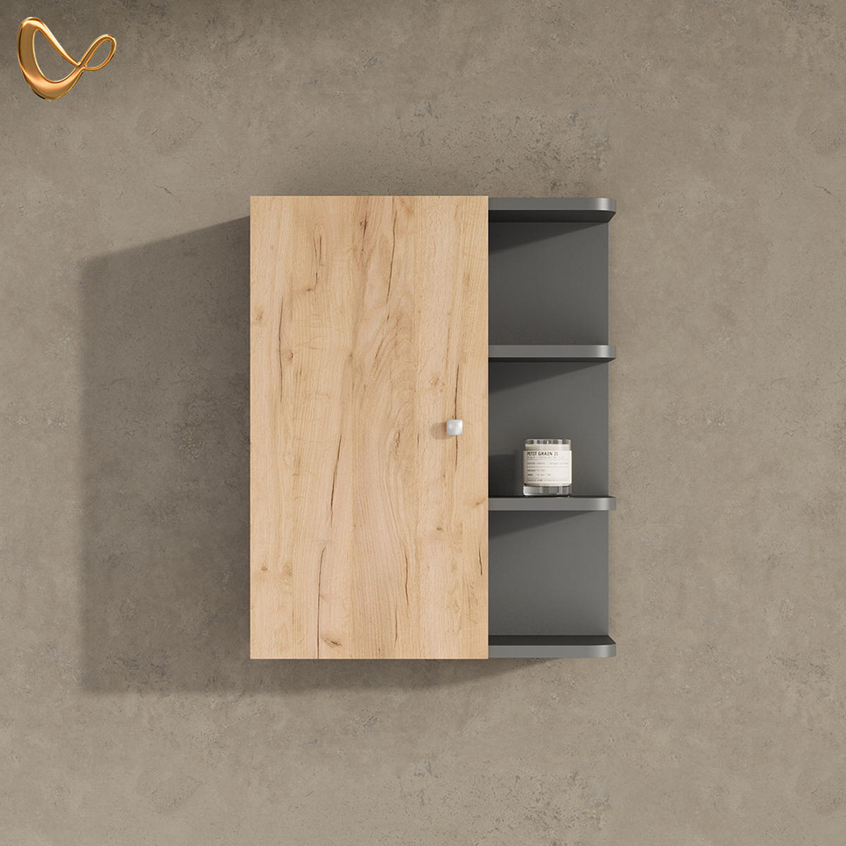 BADSCHRANK Fucino Anthrazit/Goldkraft Eiche 47.2 x 59.2 cm - Anthrazit/Eiche Wotan, Holzwerkstoff (47.2/59.2/20.8cm) - Livinity®