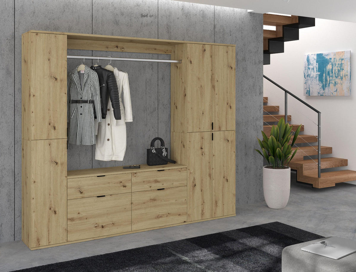GARDEROBEN-SET Eiche 212 cm, Komplettset mit viel Stauraum - Schwarz/Eiche Artisan, Holzwerkstoff/Kunststoff (212/193/34cm) - Inn.Furn
