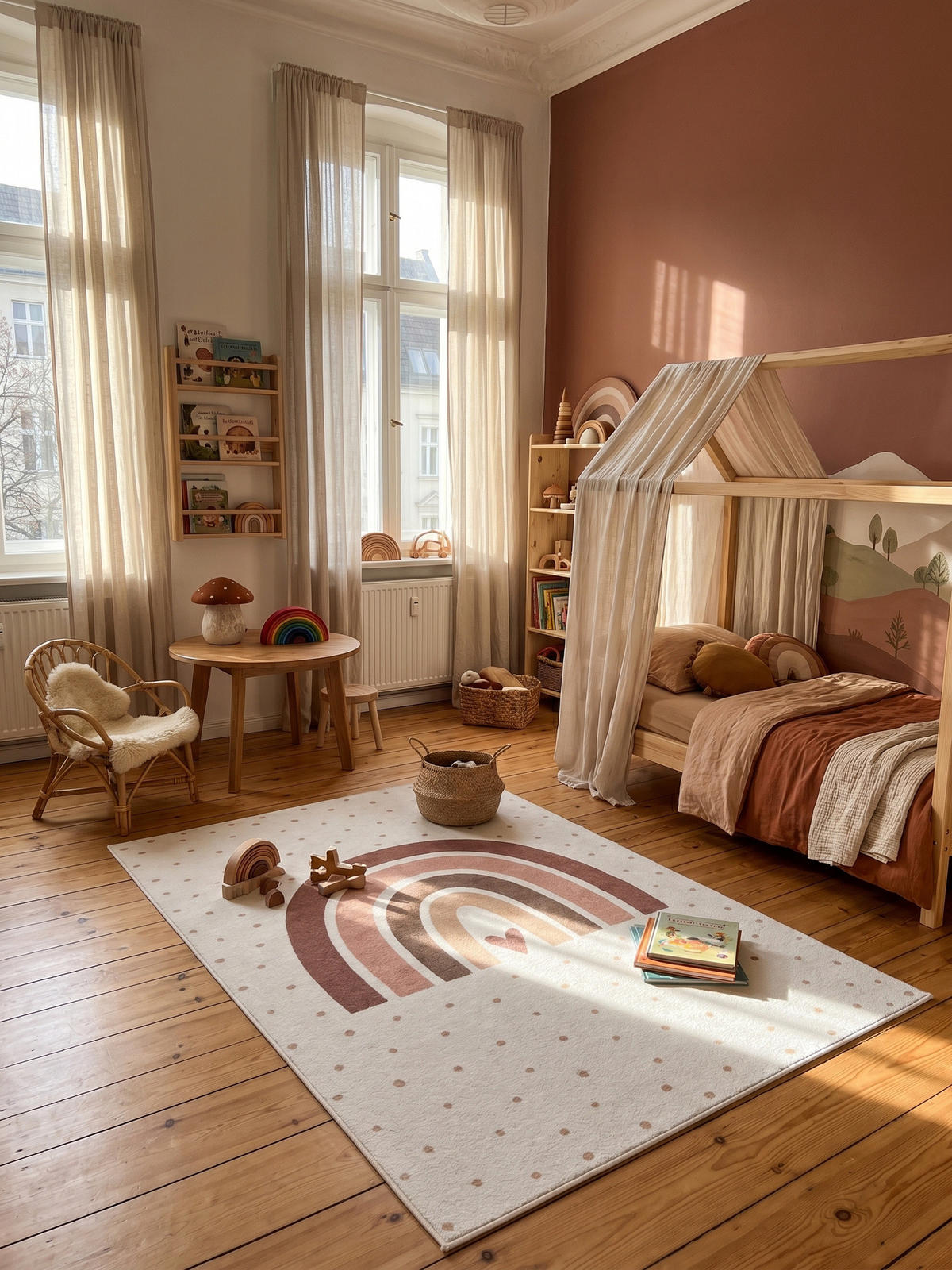 SPIELTEPPICH Waschbar TINO in Creme, mit Regenbogen- und Herz-Motiv, 160 x 230 cm - Beige, Textil (230/160cm) - KADIMA DESIGN