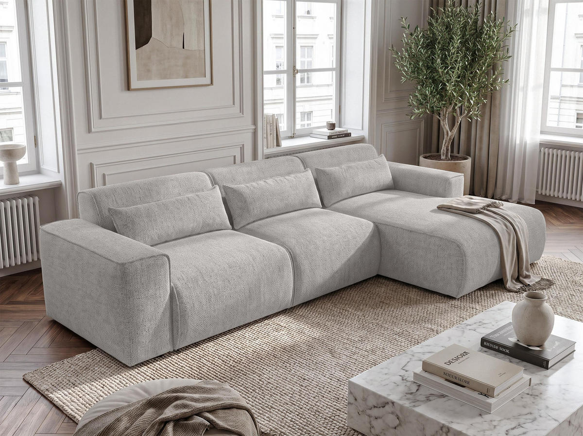 ECKSOFA L Form Ruyam Hellgrau 310/165/78 cm – Schlaffunktion Rechts - Hellgrau/Schwarz, Kunststoff/Textil (310/170cm) - AX Living