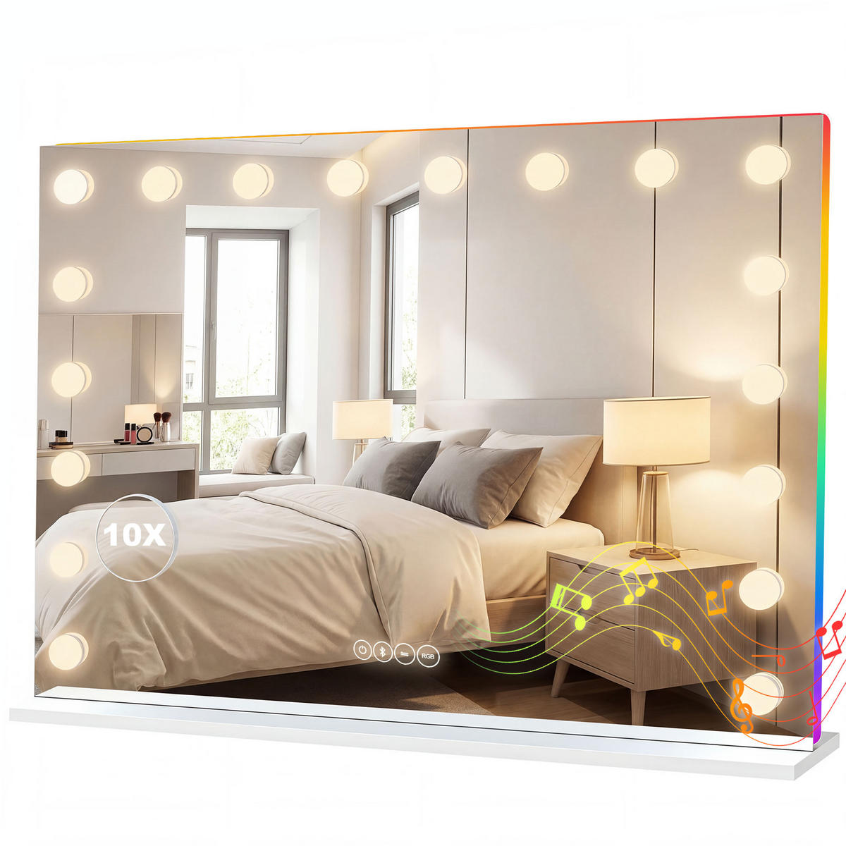 SCHMINKSPIEGEL DE-18035 18 LED, RGB Licht, Bluetooth Weiß - Weiß, Glas (14/80/60cm) - ComfortXL