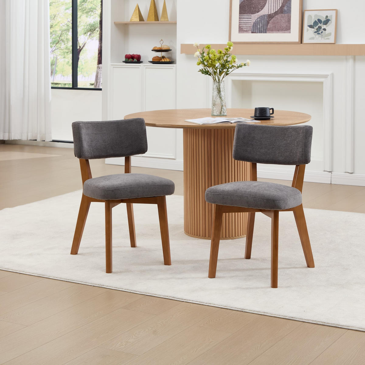 STÜHLE 2er-Set Esszimmerstuhl,Massivholz,Leinenstoff,Grau - Grau, Textil (47/77/54.5cm) - LVHOM