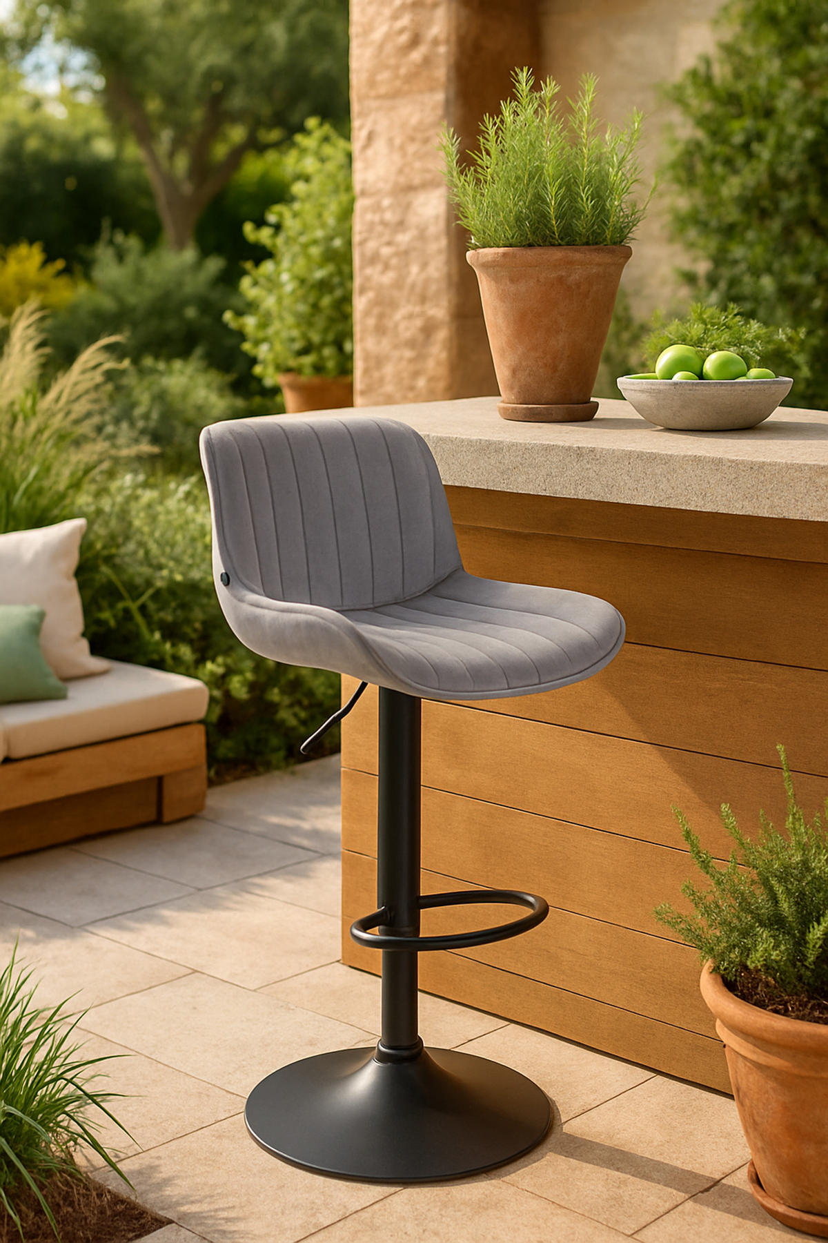 BARHOCKER Lento Gestell schwarz Samt Grau - Schwarz/Grau, Textil/Metall (50/108/50cm) - TPFLiving