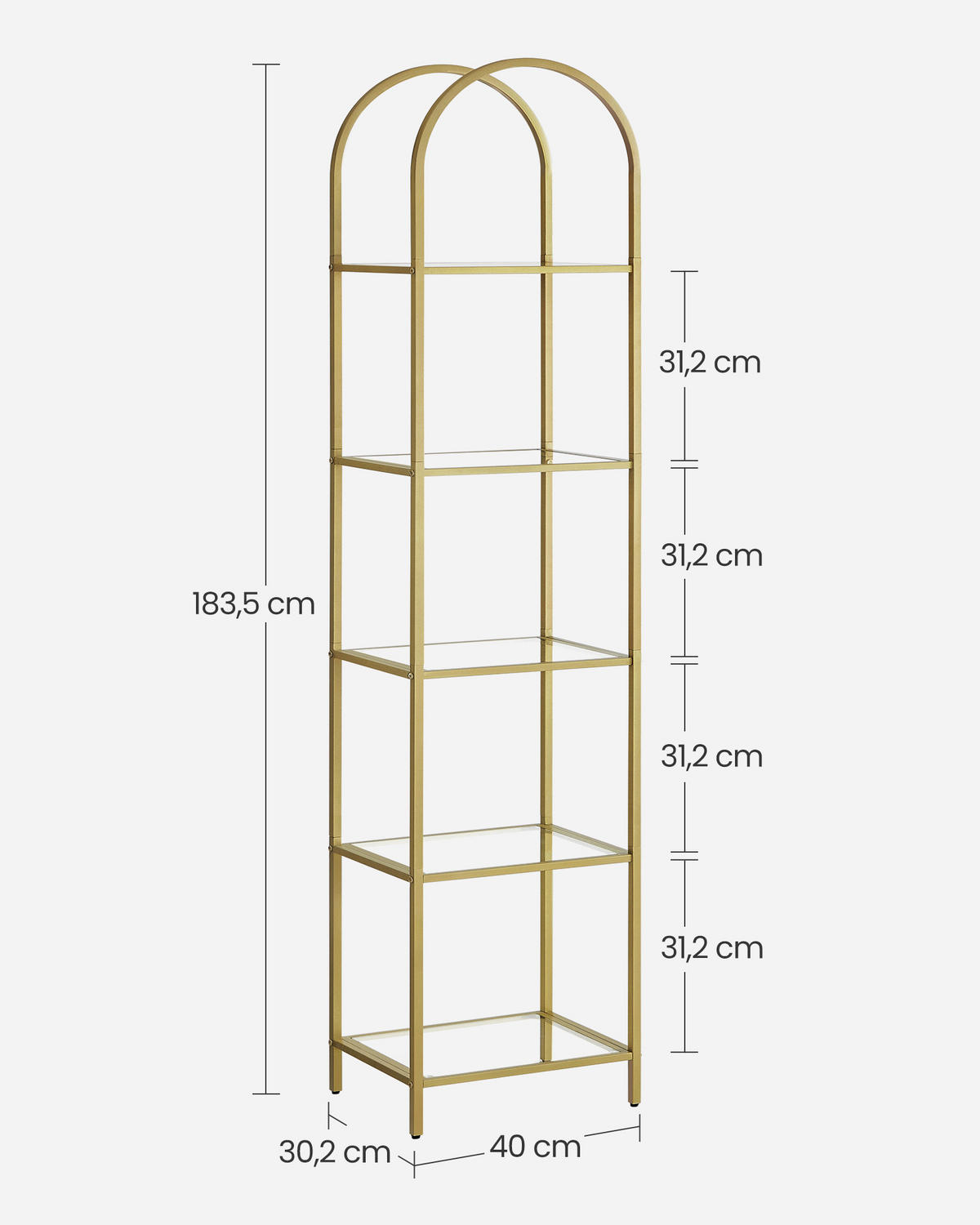 BÜCHERREGAL Binni - Goldfarben, Glas (30/183/40cm) - VASAGLE