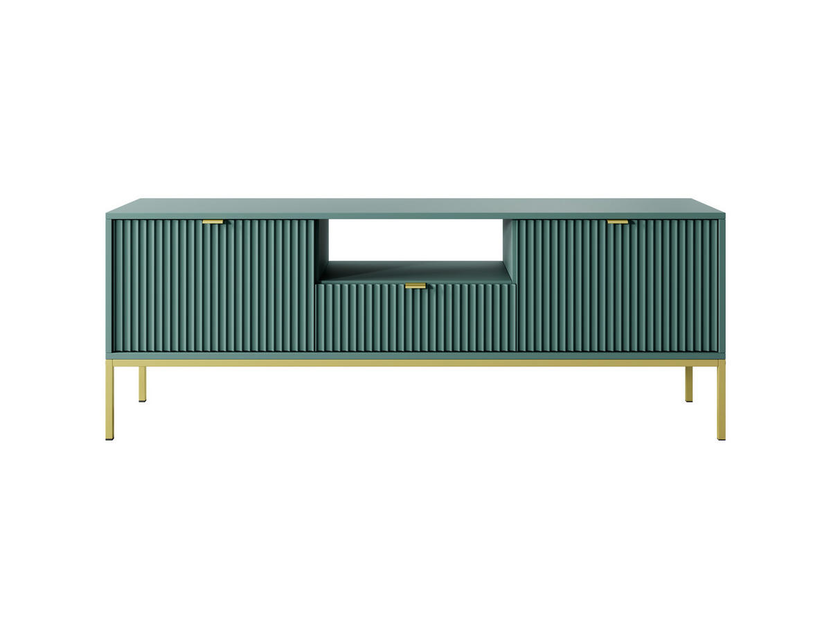 GRÜNES Modernes Geriffeltes TV-Board KIOTO RTV2D1SZ (Gold Gestell, Soft-Close Türen) - Goldfarben/Grün, Holz/Holzwerkstoff (154/56/39cm) - Ravio