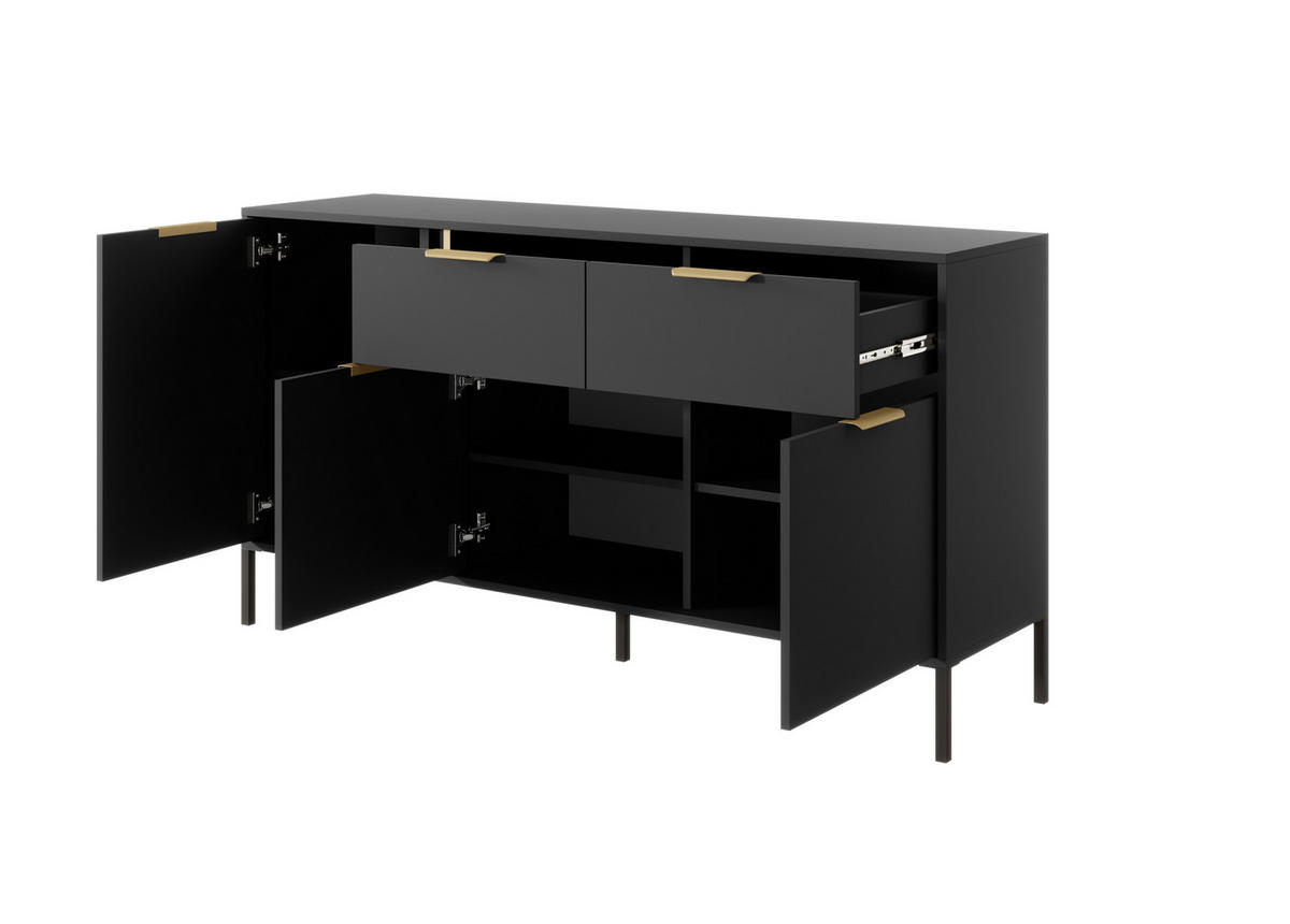 KOMMODE Lars Antrazit, dreitürige Kommode mit Schubladen - Anthrazit, Holzwerkstoff/Metall (153/81/40cm) - Bettso