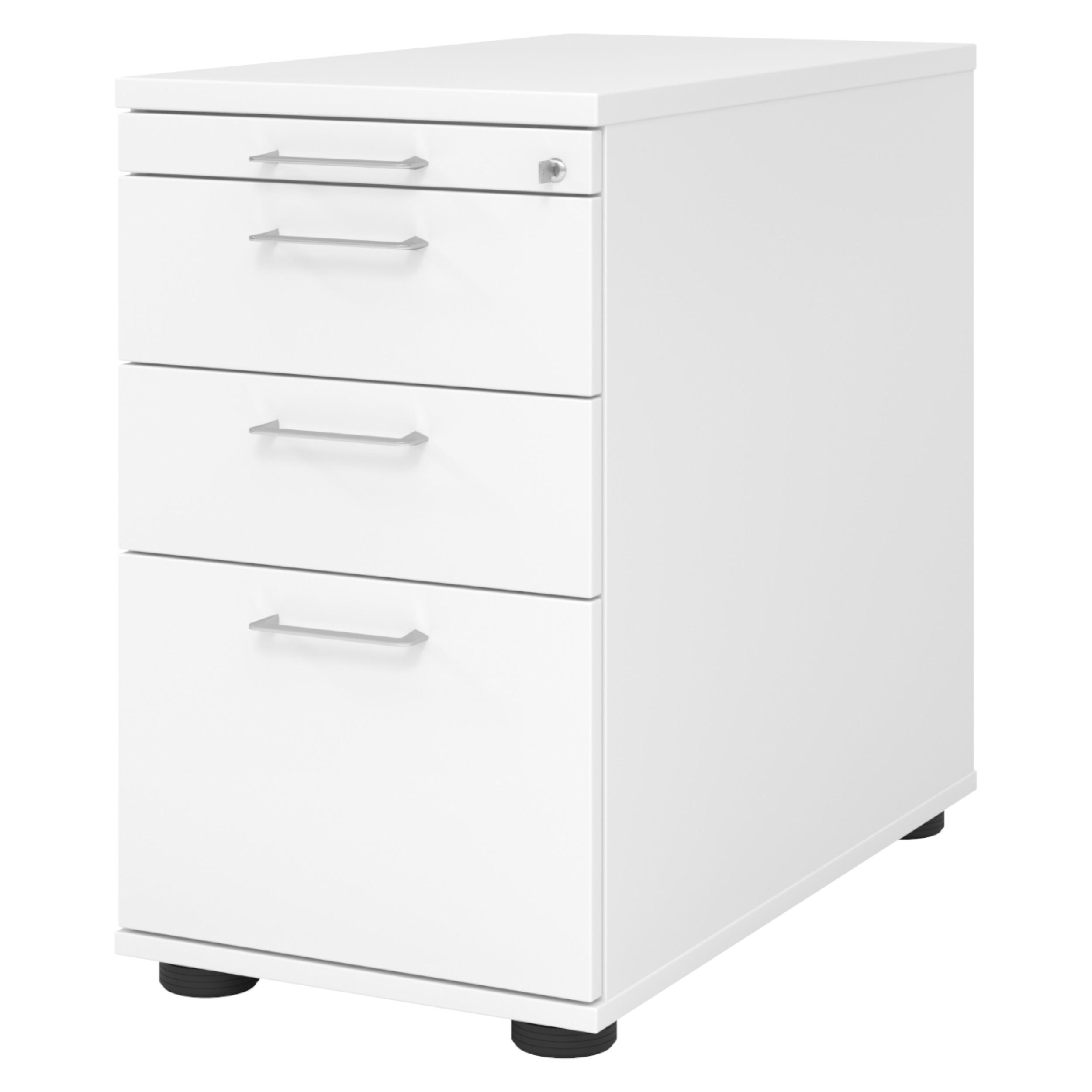 STANDCONTAINER - mit Hängeregistratur 80/42,8/72 cm in Weiß Bügelgriff (Metall) - Weiß, Holzwerkstoff (42.8/72/80cm) - bümö