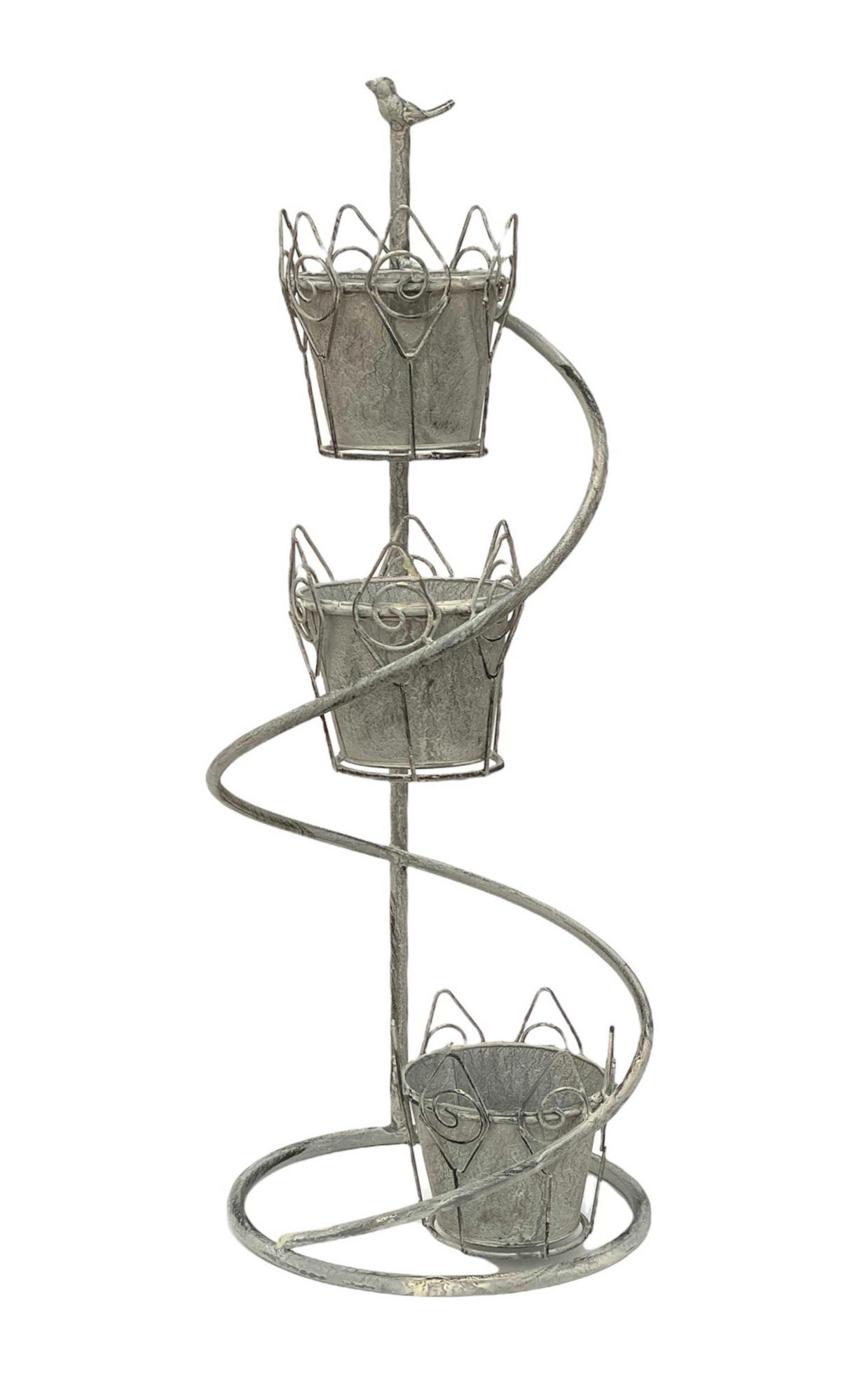 BLUMENTREPPE RUND mit 3 Töpfen Metall Weiß Grau 75 cm 96131 - Grau, Metall (28/75/13cm) - DanDiBo