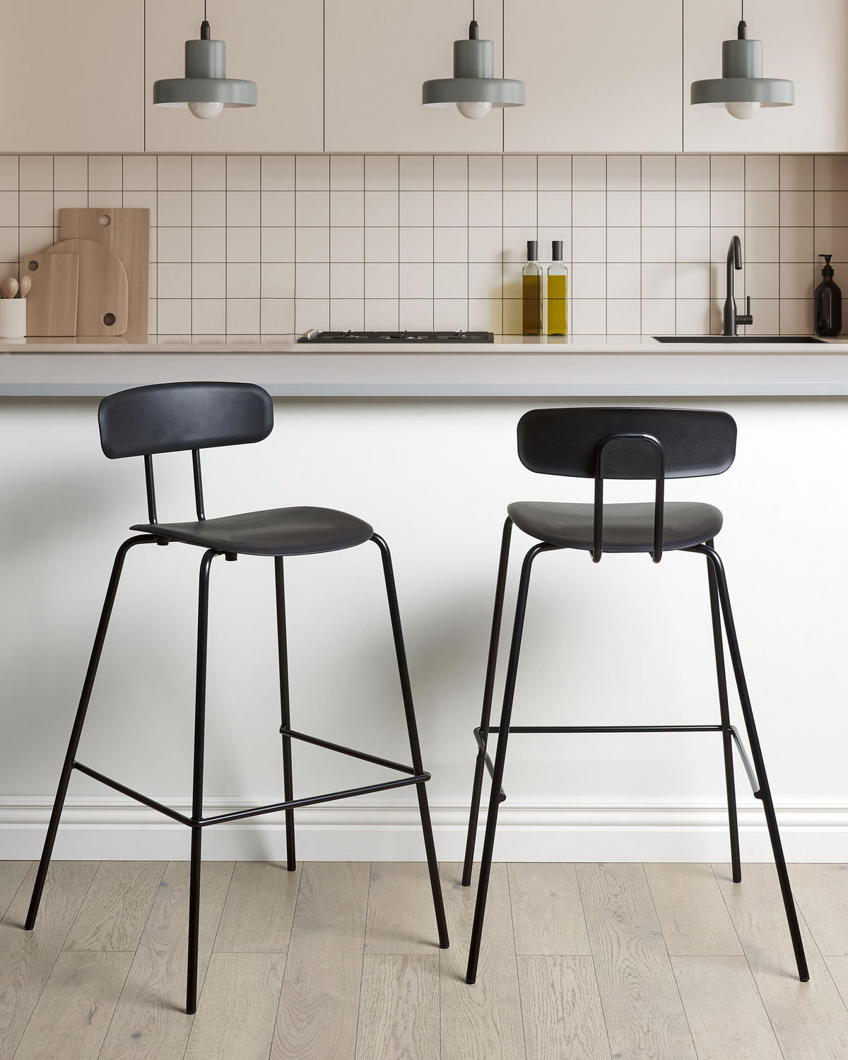 BARSTUHL 2er-Set Kunststoff/Metall schwarz Sibley - Schwarz, Kunststoff (53/95/52cm) - Beliani