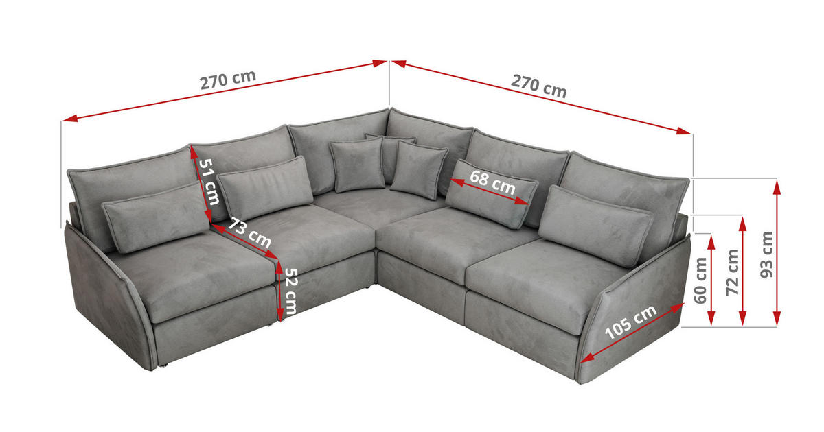 ECKSOFA VERSO L Hellgrau Velvet - Hellgrau/Schwarz, Kunststoff/Textil (270/270cm) - MKS