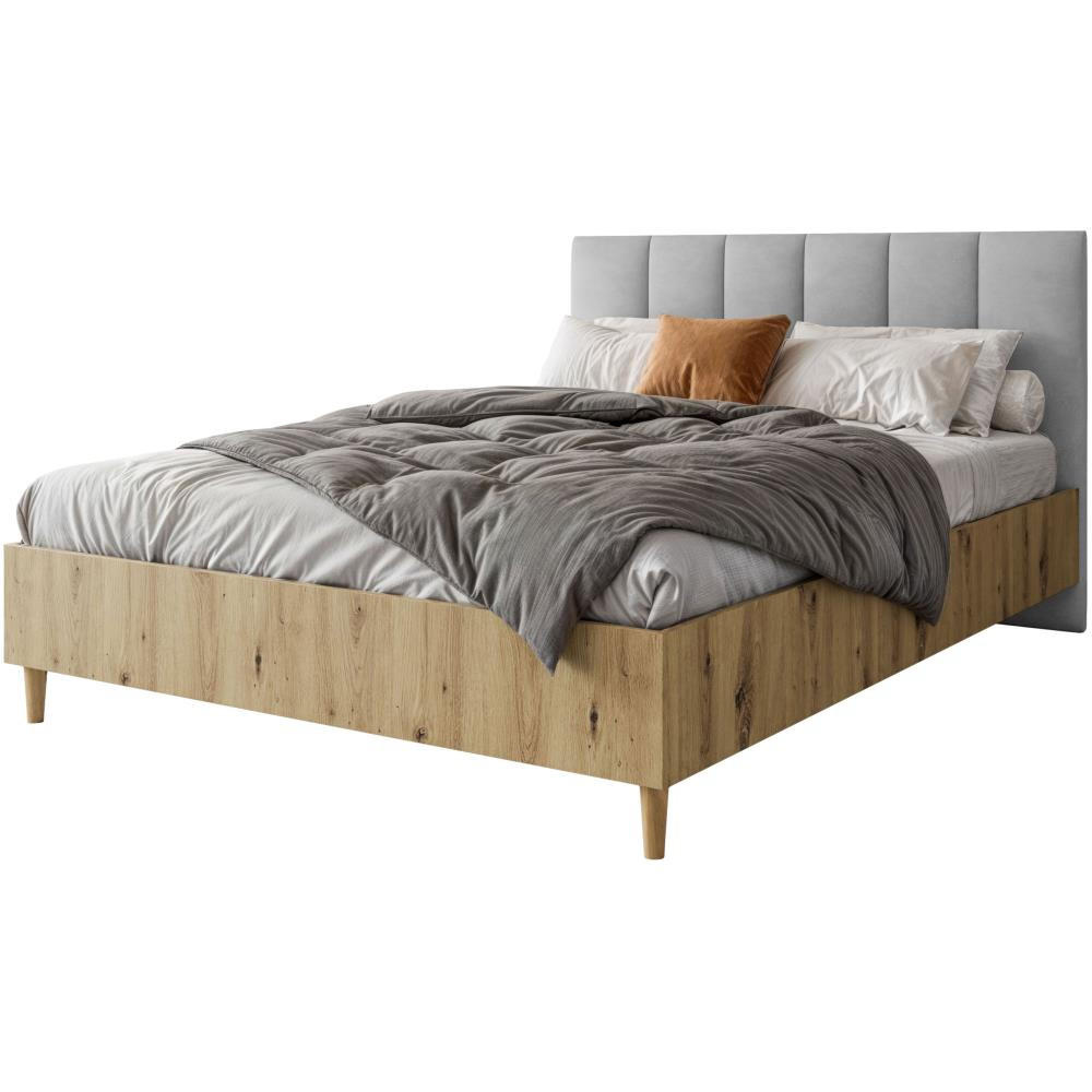 POLSTERBETT Lectus 166/211/108 eiche Artisan/grau - Eiche Artisan/Grau, Holzwerkstoff/Textil (160/200cm) - Beautysofa