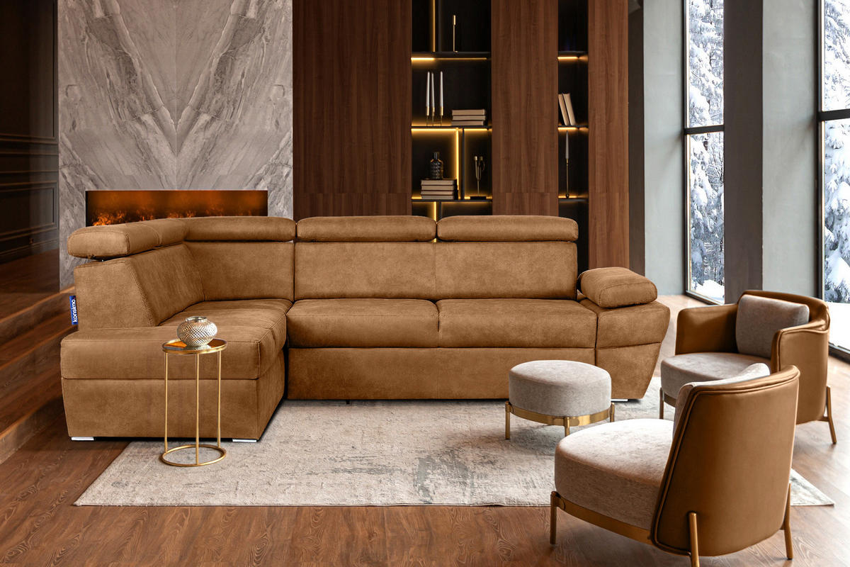 SCHLAFECKSOFA RATLO links 4/5-Sitzer mit Bettkasten, orange - Silberfarben/Orange, Textil (270/190cm) - KONSIMO®