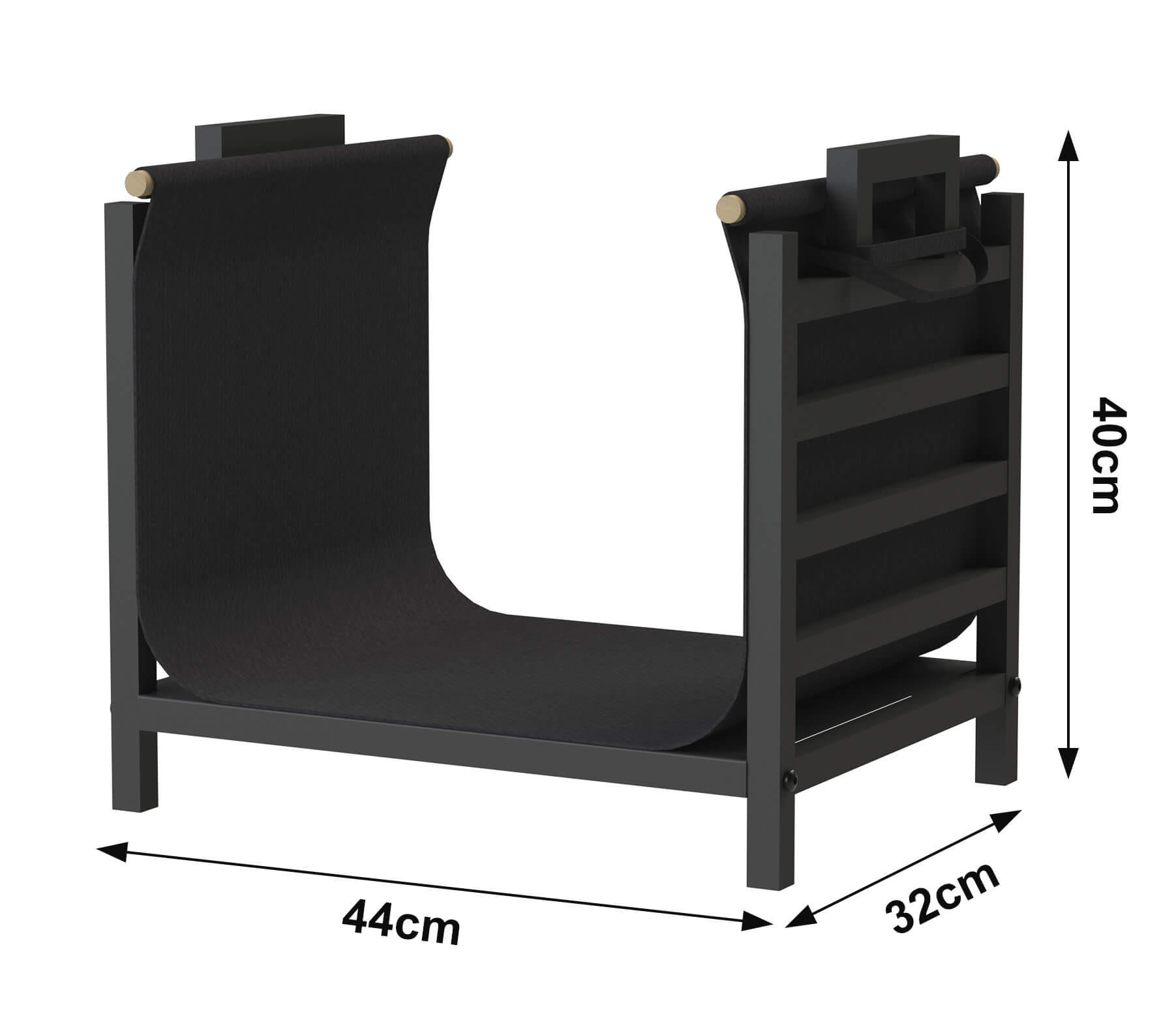 KAMINHOLZREGAL Innen Metall Schwarz Stehend mit Tragetasche 45 cm - Schwarz, Metall (44/40/32cm) - DanDiBo
