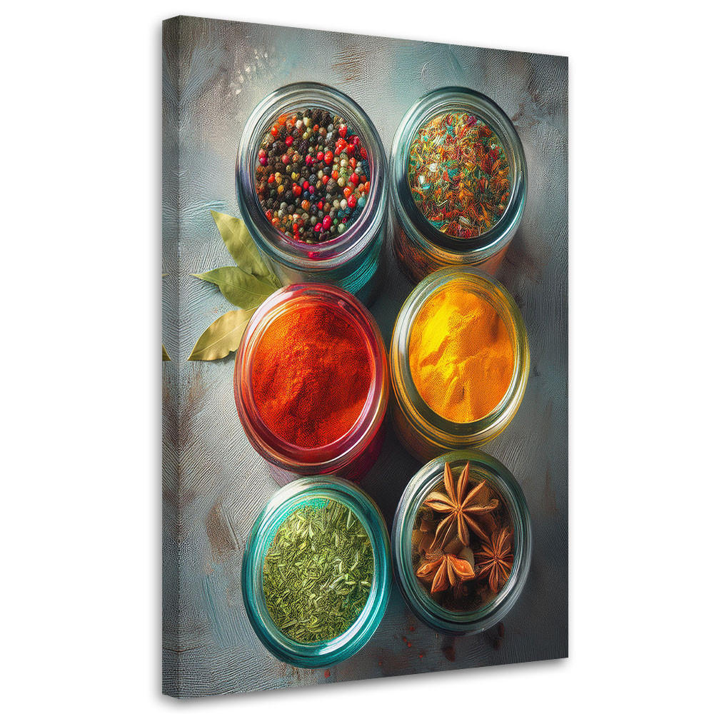 LEINWANDBILD Aromatische Gewürze und Kräuter 80x120cm - Multicolor, Textil (80/120cm) - Feeby