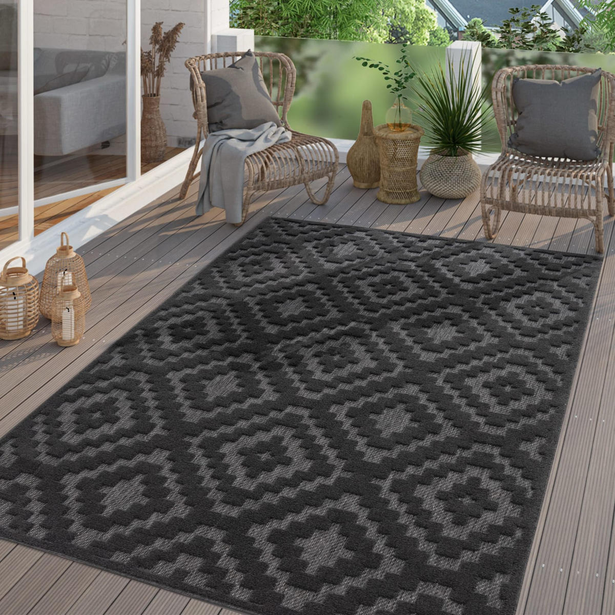 OUTDOORTEPPICH Ethno Anthrazit 80 x 150 cm - Anthrazit, Kunststoff (80/150cm) - TT Home