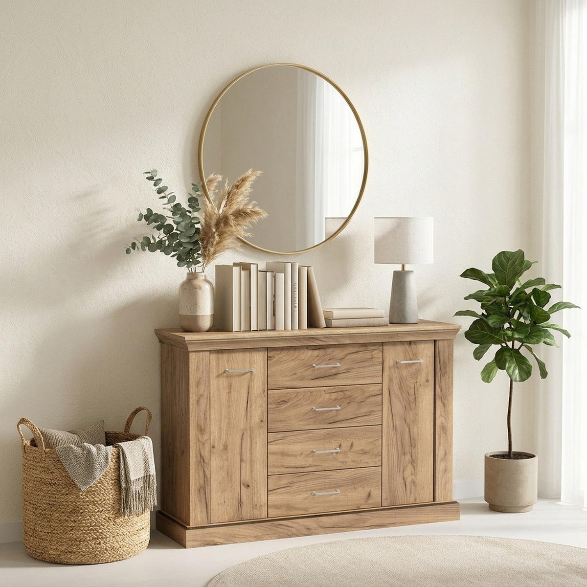 KOMMODE Antica New AN-1 142 x 95,5 x 42 cm Kraft Gold - Wildeiche, Holzwerkstoff/Metall (142/95.5/42cm) - Koseto