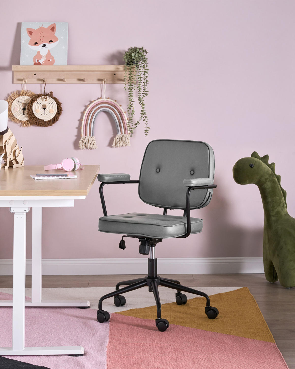 SCHREIBTISCHSTUHL Grau Pawnee - Schwarz/Grau, Textil (62/88/43cm) - Beliani